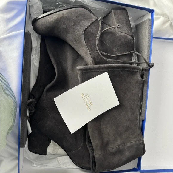 Stuart Weitzman Tieland Slate Suede Boots - Picture 1 of 3